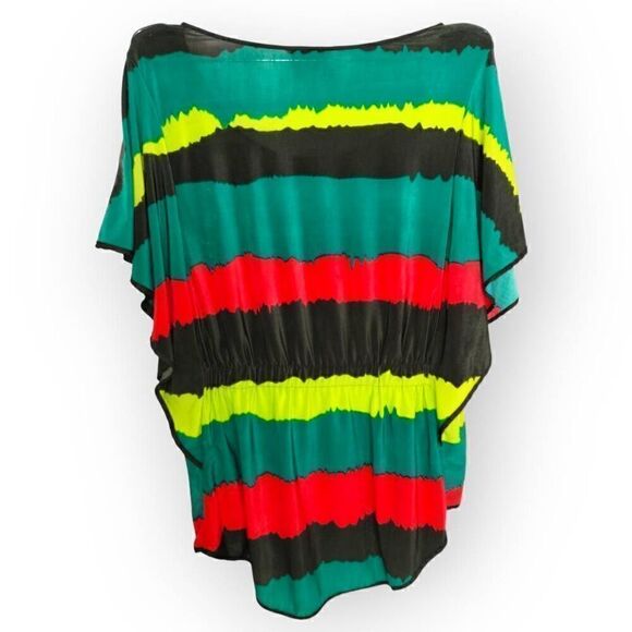 ECI Womens Top Sz Large Green Red Black Relaxed Jersey Short Sleeves Casual - Picture 2 of 13